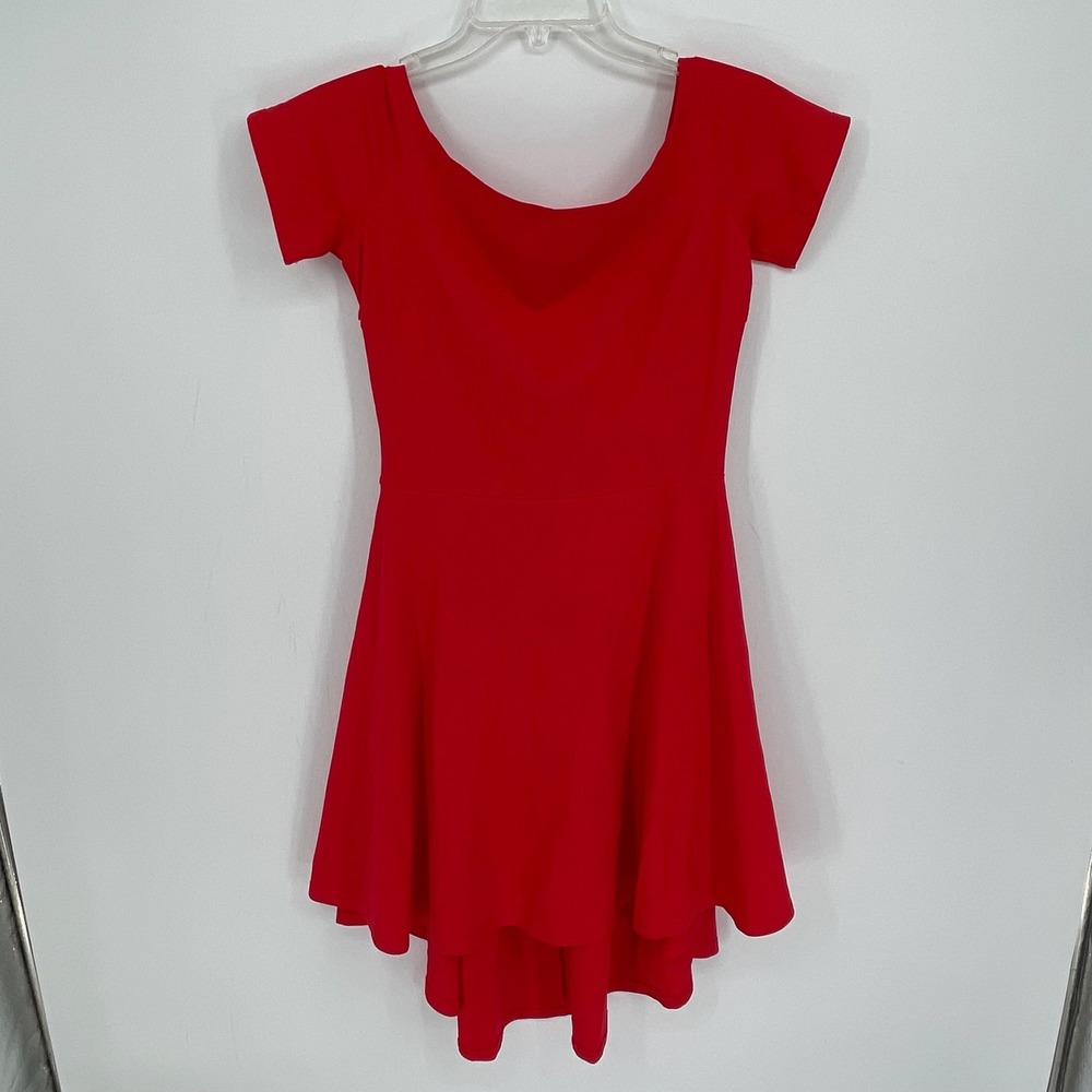 Sarin Mathews Women's Red High Low Off Shoulder Skater Dress Size Small